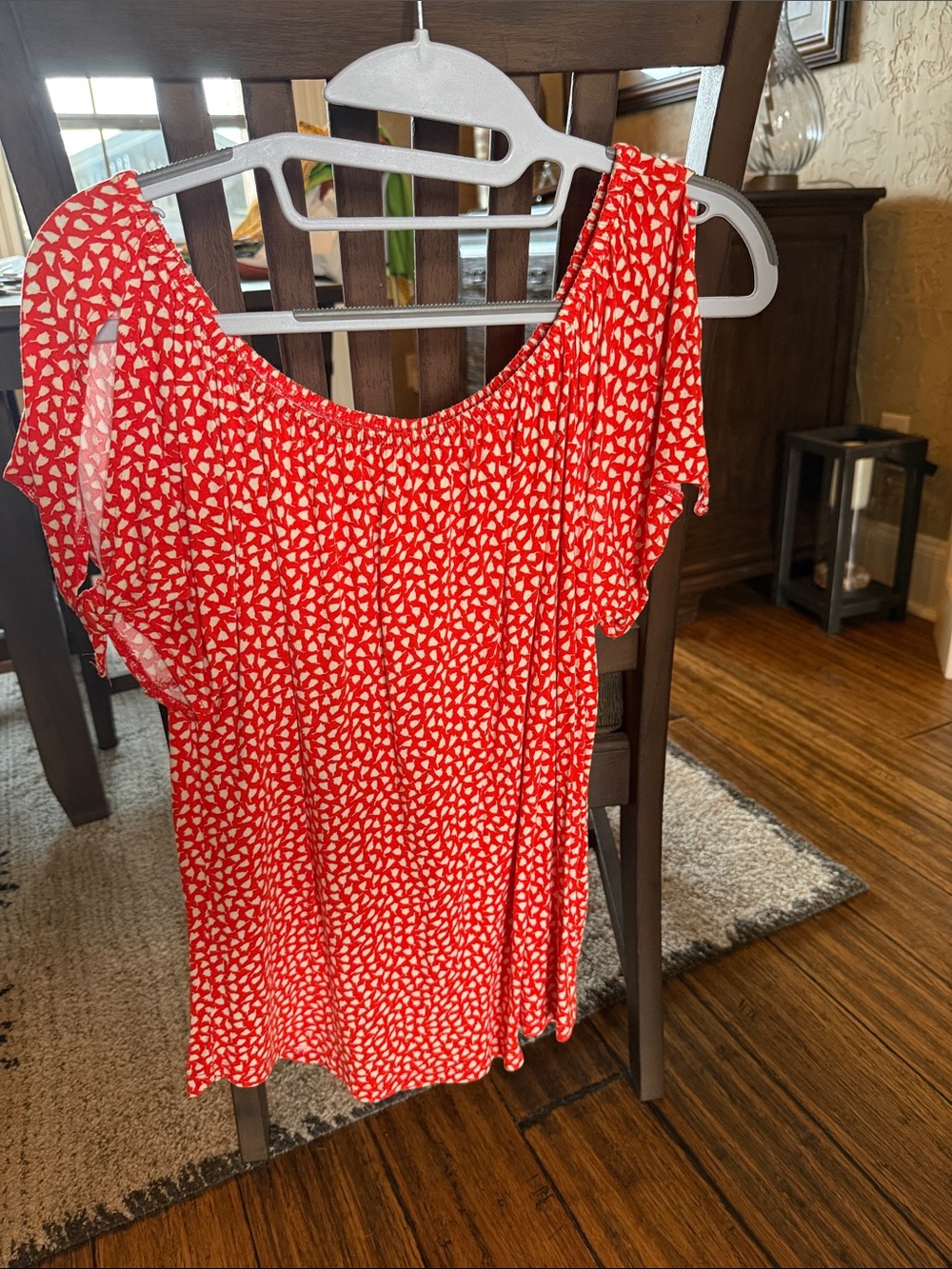 Red Printed Short-Sleeve Scoop Neck Blouse